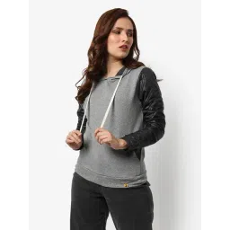 Campus Sutra Grey Cotton Textured Hoodie-image-0