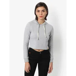 Campus Sutra Grey Cotton Textured Hoodie-image-5
