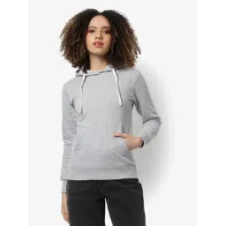 Campus Sutra Grey Cotton Textured Hoodie-image-6