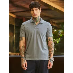 Campus Sutra Grey Polycotton Regular Fit Textured Polo T-Shirt-picture-34