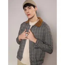 Campus Sutra Grey Regular Fit Check Jacket-picture-43
