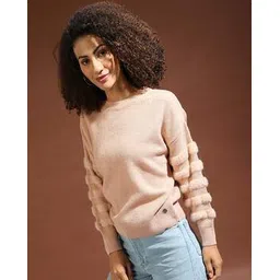 campus sutra Knit Pullover with Faux-Fur Panels-picture-15
