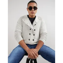 Campus Sutra Light Grey Cotton Regular Fit Hooded Jacket-picture-48