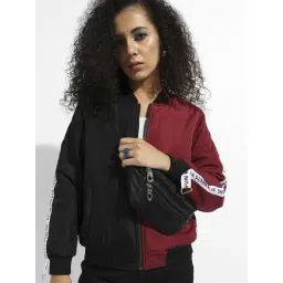 Campus Sutra Maroon & Black Color-Block Jacket-picture-20
