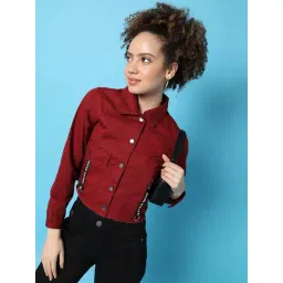 Campus Sutra Maroon Cotton Denim Jacket-picture-44