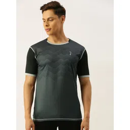 Campus Sutra Men Black & Blue Self Design Round Neck T-shirt-image-28