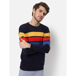 Campus Sutra Men Black & Blue Striped Pullover-image-41