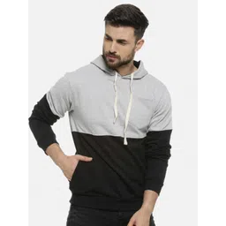 Campus Sutra Men Black  & Grey Colourblocked Hooded Sweatshirt-image-30