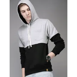 Campus Sutra Men Black & Grey Colourblocked Hooded Sweatshirt-picture-24