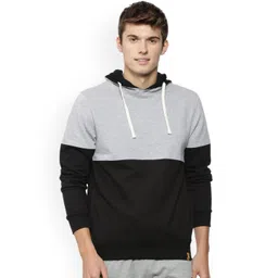 Campus Sutra Men Black & Grey Colourblocked Hooded Sweatshirt-image-27