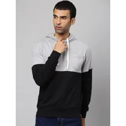 Campus Sutra Men Black Colourblocked Hooded Cotton Sweatshirt-picture-15