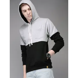 Campus Sutra Men Black Colourblocked Hooded Sweatshirt-picture-18