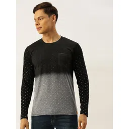 Campus Sutra Men Black  Grey Ombre Dyed Bio Wash Round Neck Pure Cotton T-shirt-picture-33