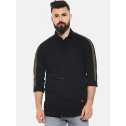 Campus Sutra Men Black Regular Fit Solid Casual Shirt with Side Stripes-picture-10