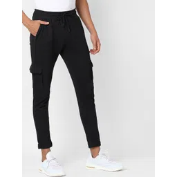 Campus Sutra Men Black Solid Cotton Track Pants-image-25