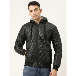 Campus Sutra Men Black Solid Quilted Jacket-picture-27