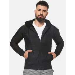 Campus Sutra Men Black Solid Windcheater Bomber-picture-36