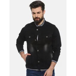 Campus Sutra Men Black Solid Windcheater Denim Jacket-picture-20