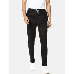 Campus Sutra Men Black Striped Track Pants-image-40