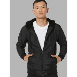 Campus Sutra Men Black Striped Windcheater Outdoor Puffer Jacket-picture-32