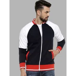 Campus Sutra Men Black White Colourblocked Windcheater Outdoor Bomber Jacket-picture-12