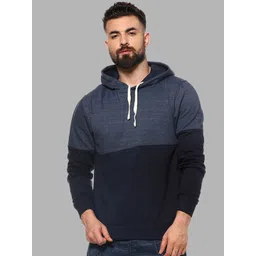 Campus Sutra Men Blue Colourblocked Hooded Sweatshirt-picture-29