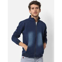Campus Sutra Men Blue Washed Windcheater Outdoor Bomber Jacket-picture-13