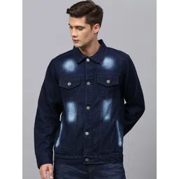 Campus Sutra Men Blue Washed Windcheater Outdoor Denim Jacket-picture-17