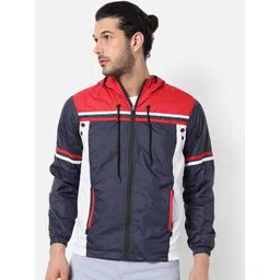 Campus Sutra Men Blue Windcheater Crop Outdoor Bomber Jacket-picture-32