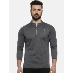 Campus Sutra Men Charcoal Grey Solid Mandarin Collar T-shirt-picture-24