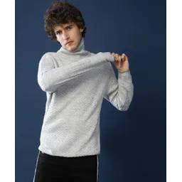 campus sutra Men Chevron/Zig Zag High Neck Grey Sweater-picture-14