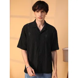 Campus Sutra Men Comfort Cuban Collar Solid Cotton Oversized Casual Shirt-picture-40