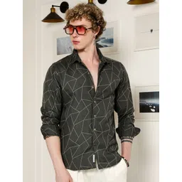 Campus Sutra Men Comfort Fit Geometric Printed Spread Collar Cotton Casual Shirt-picture-21