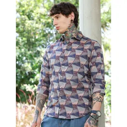 Campus Sutra Men Comfort Geometric Printed Spread Collar Cotton Casual Shirt-picture-39
