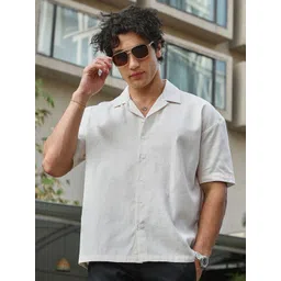 Campus Sutra Men Comfort Relaxed Fit Cuban Collar Textured Cotton Casual Shirt-picture-34