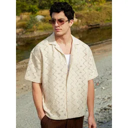 Campus Sutra Men Comfort Relaxed Fit Cuban Collar Textured Cotton Casual Shirt-picture-36