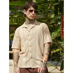 Campus Sutra Men Comfort Relaxed Fit Solid Cuban Collar Cotton Casual Shirt-picture-17