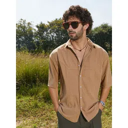 Campus Sutra Men Comfort Relaxed Fit Spread Collar Textured Cotton Casual Shirt-picture-29