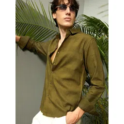 Campus Sutra Men Comfort Spread Collar Self Design Cotton Casual Shirt-picture-22