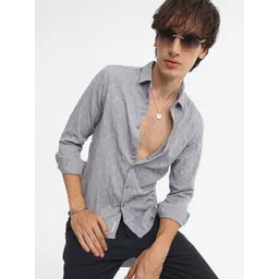 Campus Sutra Men Comfort Spread Collar Textured Cotton Casual Shirt-image-12