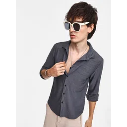 Campus Sutra Men Comfort Spread Collar Textured Cotton Casual Shirt-image-11