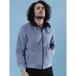 Campus Sutra Men Grey Suede Lightweight Crop Biker Jacket-picture-31