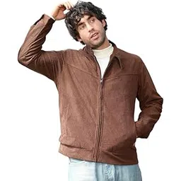 campus sutra Men Jacket | Band Collar, Long Button-Cuff Sleeves | Zipper, Straight Hem | Solid Textured | Woven Fabric For Casual & | Chocolate Brown-picture-53