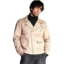 campus sutra Men Jacket | Notch Collar, Long Button Cuff Sleeves | Zipper, Straight Hem | Abstract Jacquard | Woven Fabric For Casual | Mousse Brown-picture-10