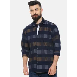 Campus Sutra Men Navy Blue & Brown Regular Fit Checked Casual Shirt-picture-11
