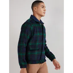 Campus Sutra Men Navy Blue Checked Windcheater Bomber Jacket-picture-10