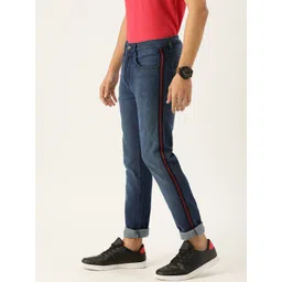 Campus Sutra Men Navy Blue Slim Fit Mid-Rise Mildly Distressed Jeans With Side Stripes-picture-31