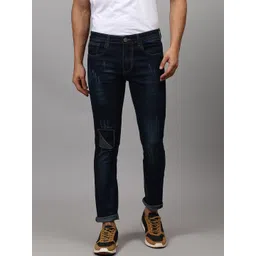 Campus Sutra Men Navy Blue Slim Fit Mildly Distressed Light Fade Stretchable Jeans-picture-42