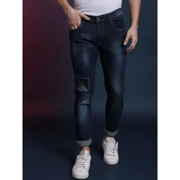 Campus Sutra Men Navy Blue Super Mildly Distressed Light Fade Stretchable Jeans-picture-39