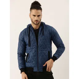 Campus Sutra Men Navy Blue Windcheater Quilted Bomber Jacket-picture-38